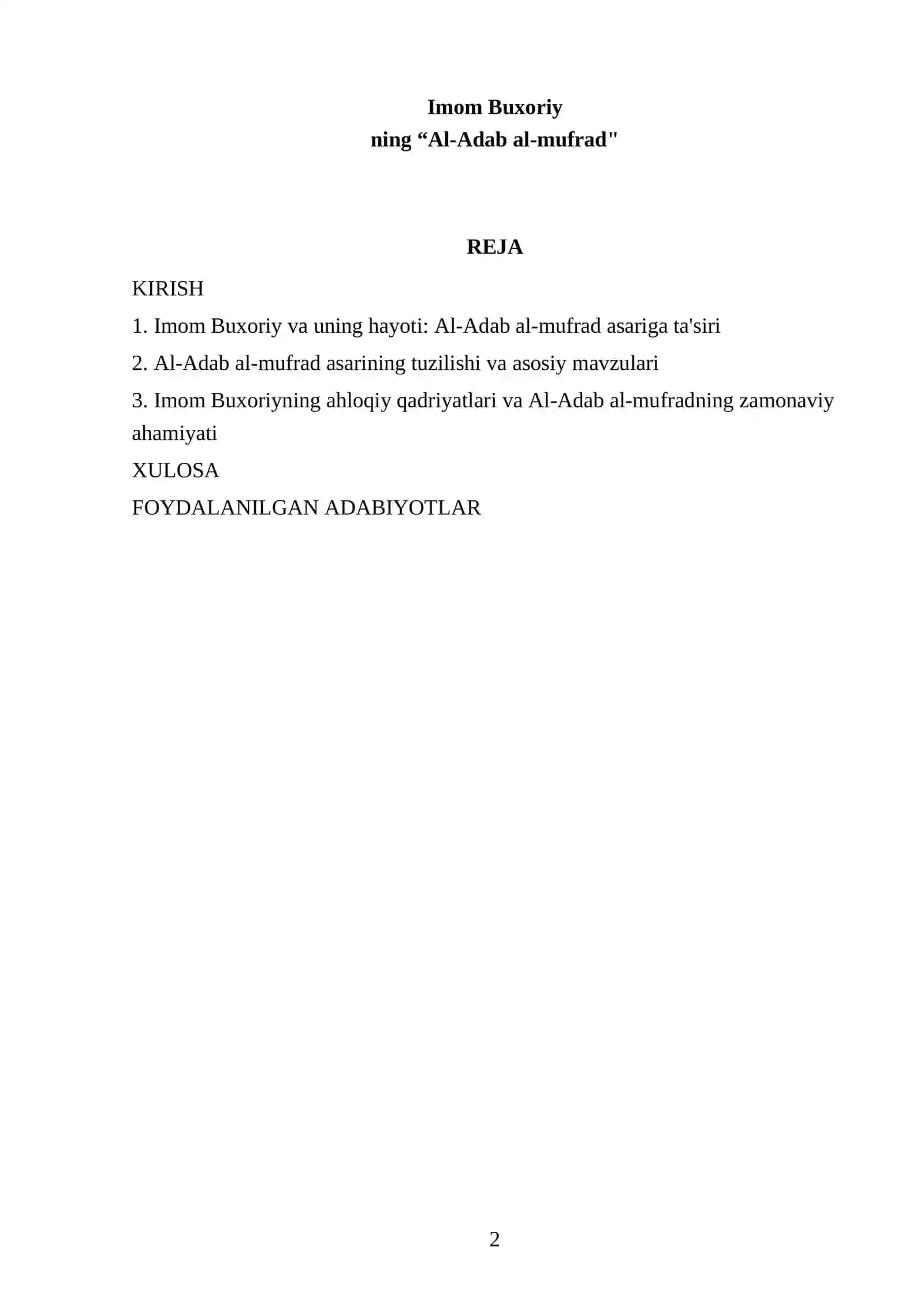 Imom Buxoriy ning “Al-Adab al-mufrad" 2
