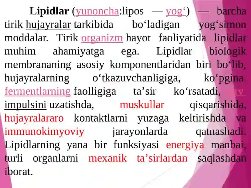 LIPIDLAR. VITAMINLAR 2