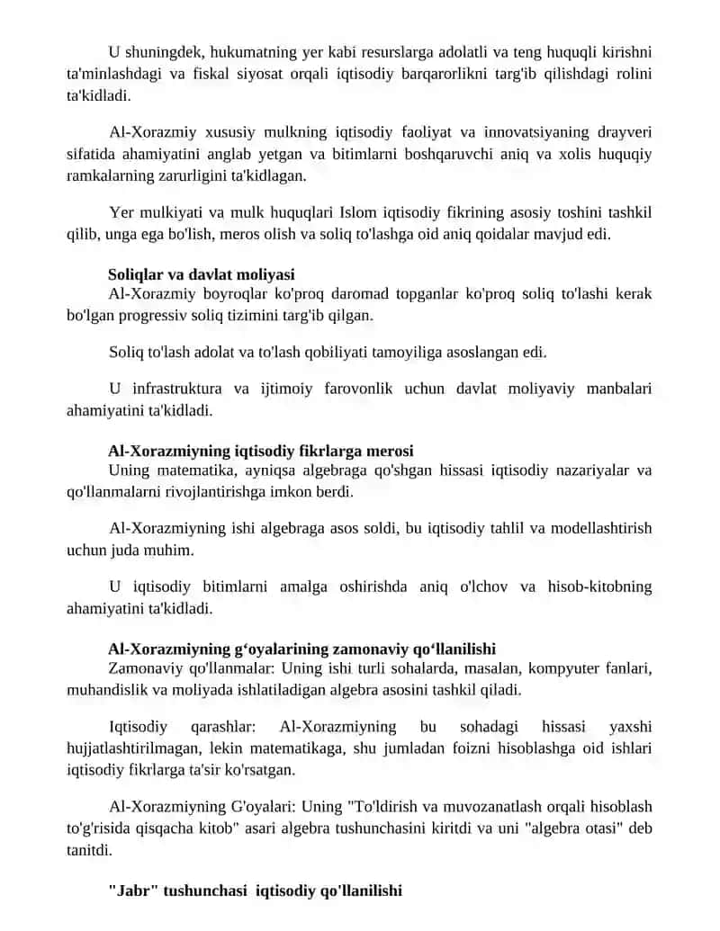 Al-Xorazmiy iqtisodiy qarashlari 2
