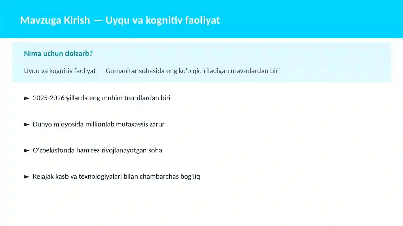 Uyqu va kognitiv faoliyat 2
