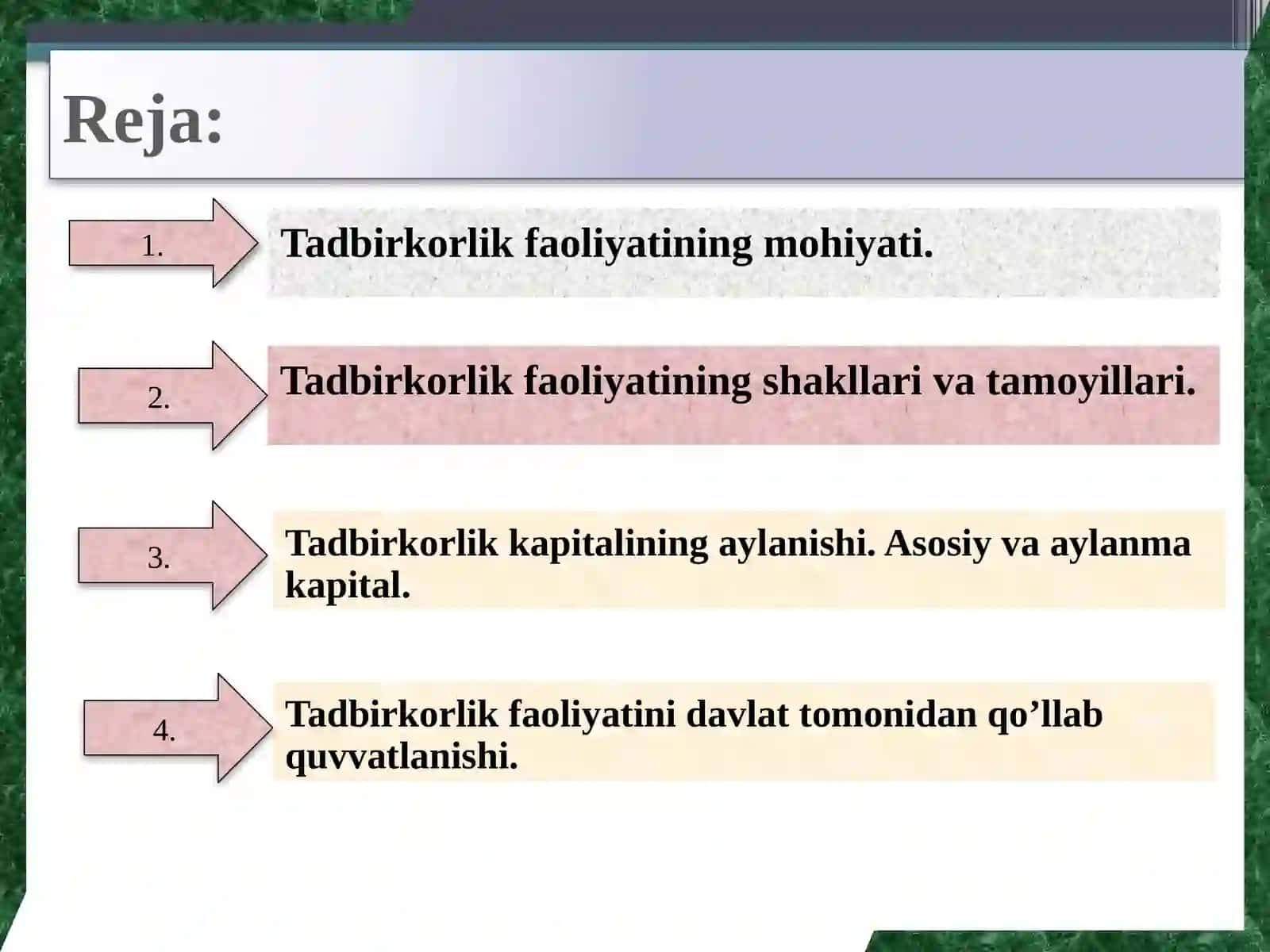 Tadbirkorlik faoliyatining mohiyati 2