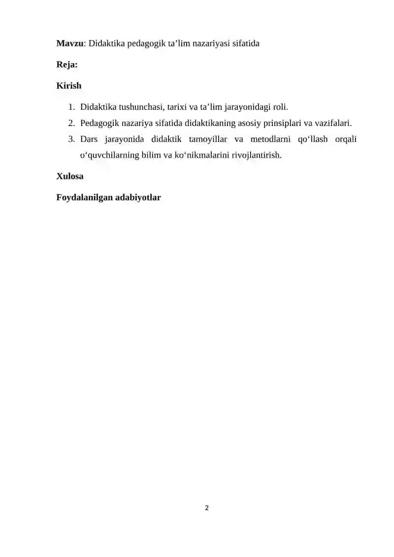 Didaktika pedagogik ta’lim nazariyasi 2