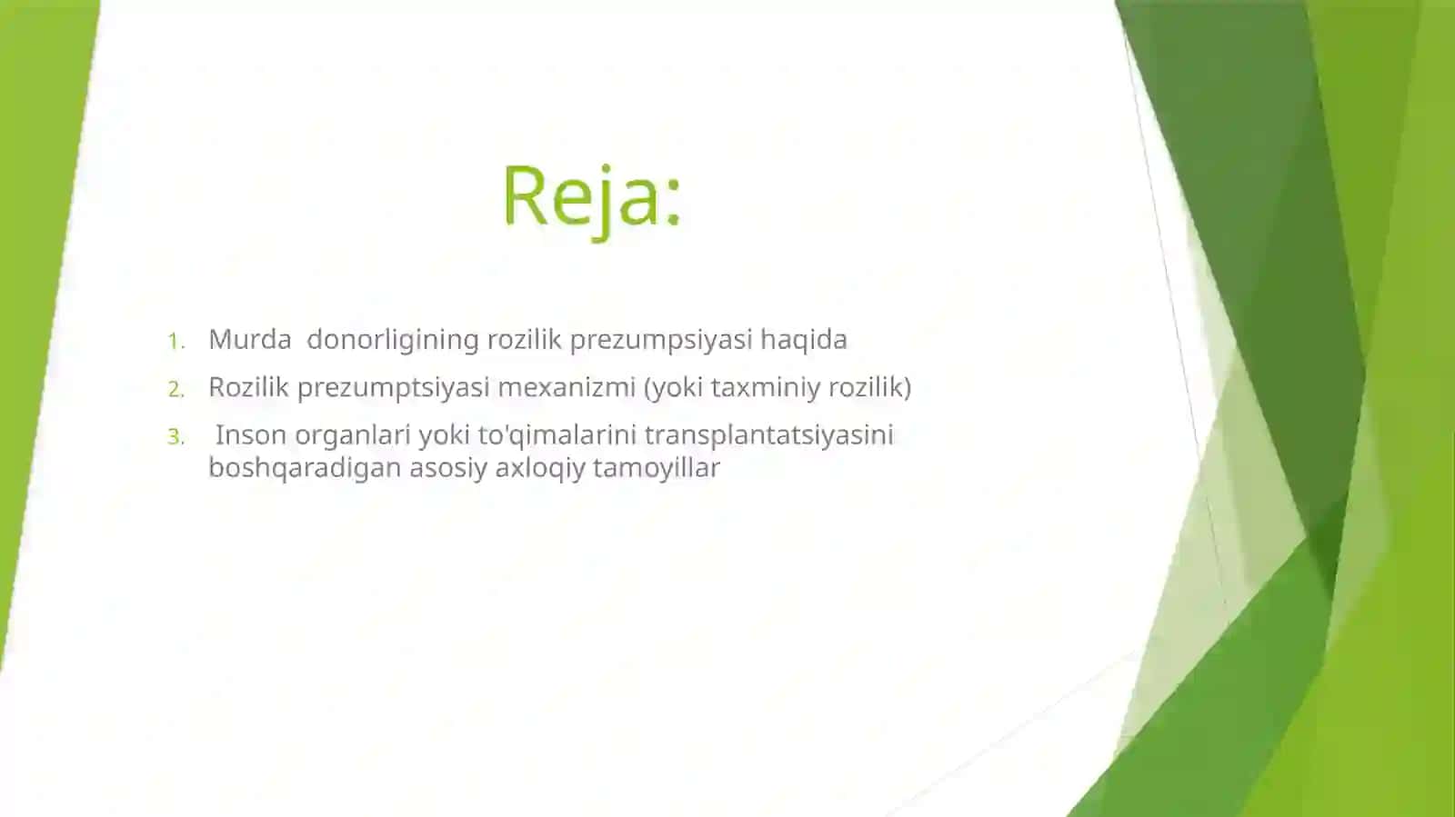 Murda donorligining rozilik prezumpsiya modeli. 2