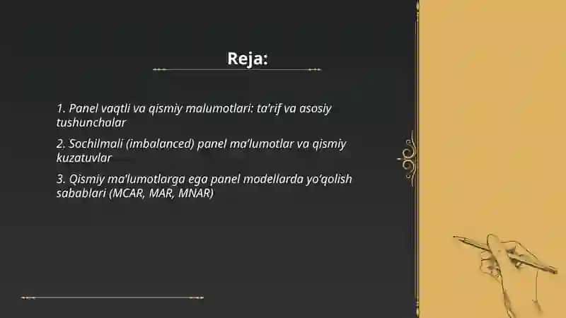 Panel vaqtli va qismiy malumotlari 2