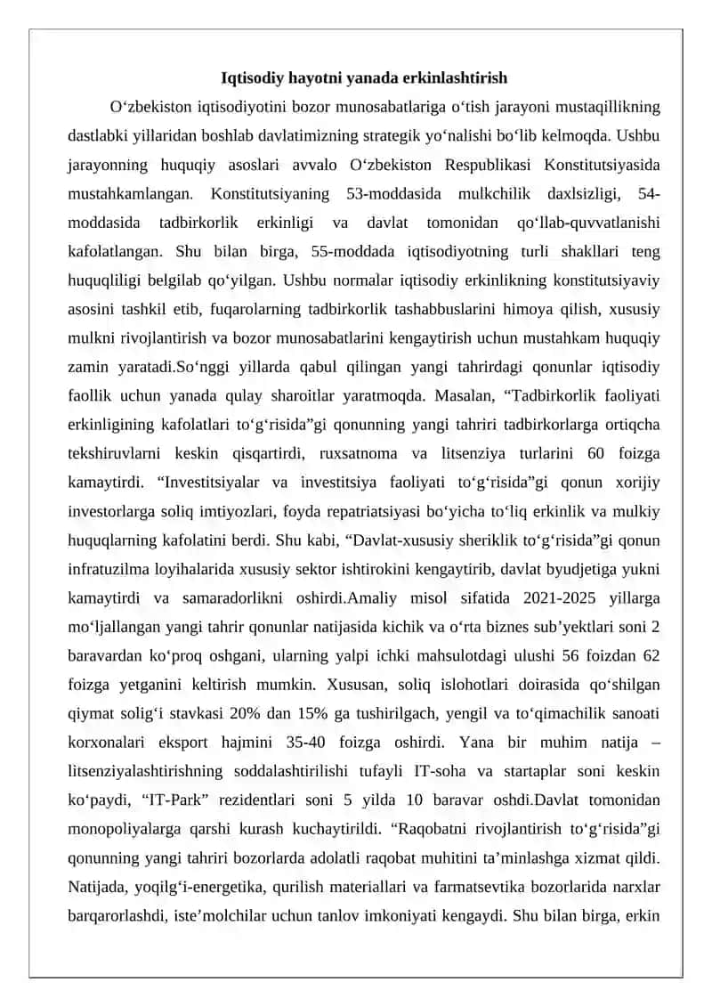 Iqtisodiyotni erkinlashtirish 2