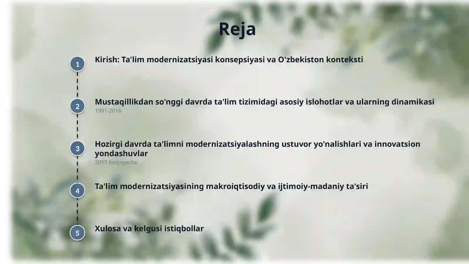 O‘zbekistonda ta’lim tizimini modernizatsiyalash jarayonlari. 2
