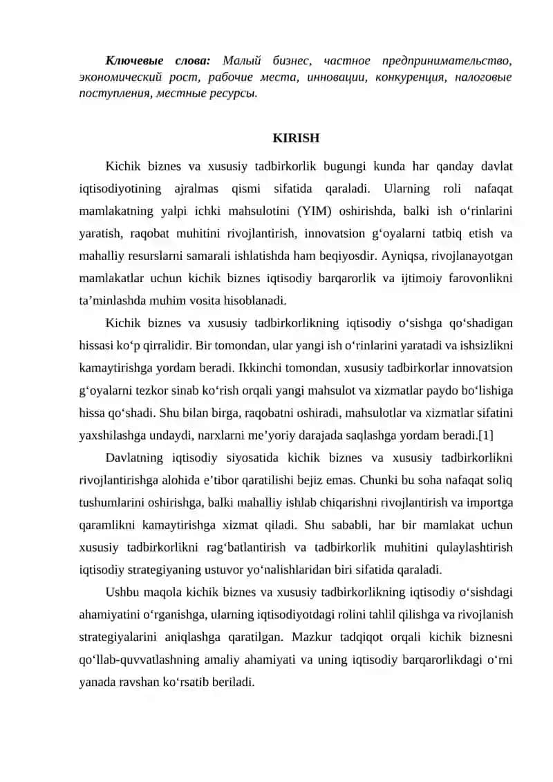 Kichik biznes va xususiy tadbirkorlikning iqtisodiy o‘sishdagi ahamiyati 2