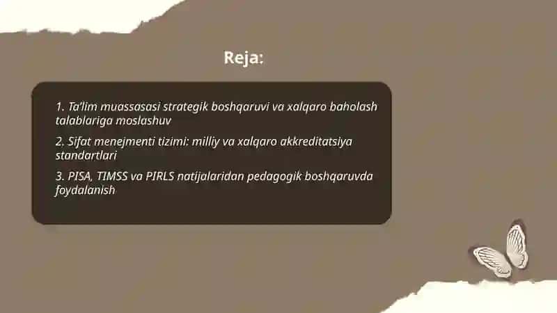 Ta’lim muassasasi menejmenti. Xalqaro baholash dasturlari 2