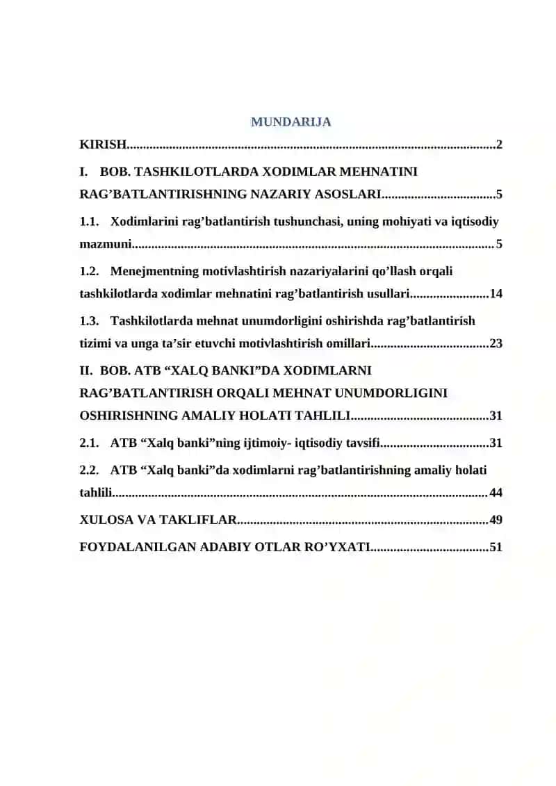 Tashkilotda xodimlar mehnatini rag’batlantirish tizimi. 2