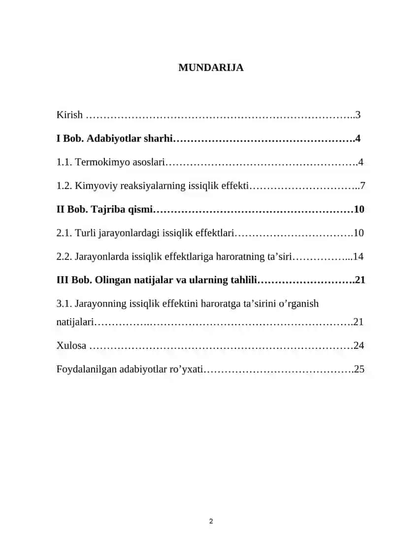 Jarayonning issiqlik effektini haroratga ta’sirini o’rganish 2