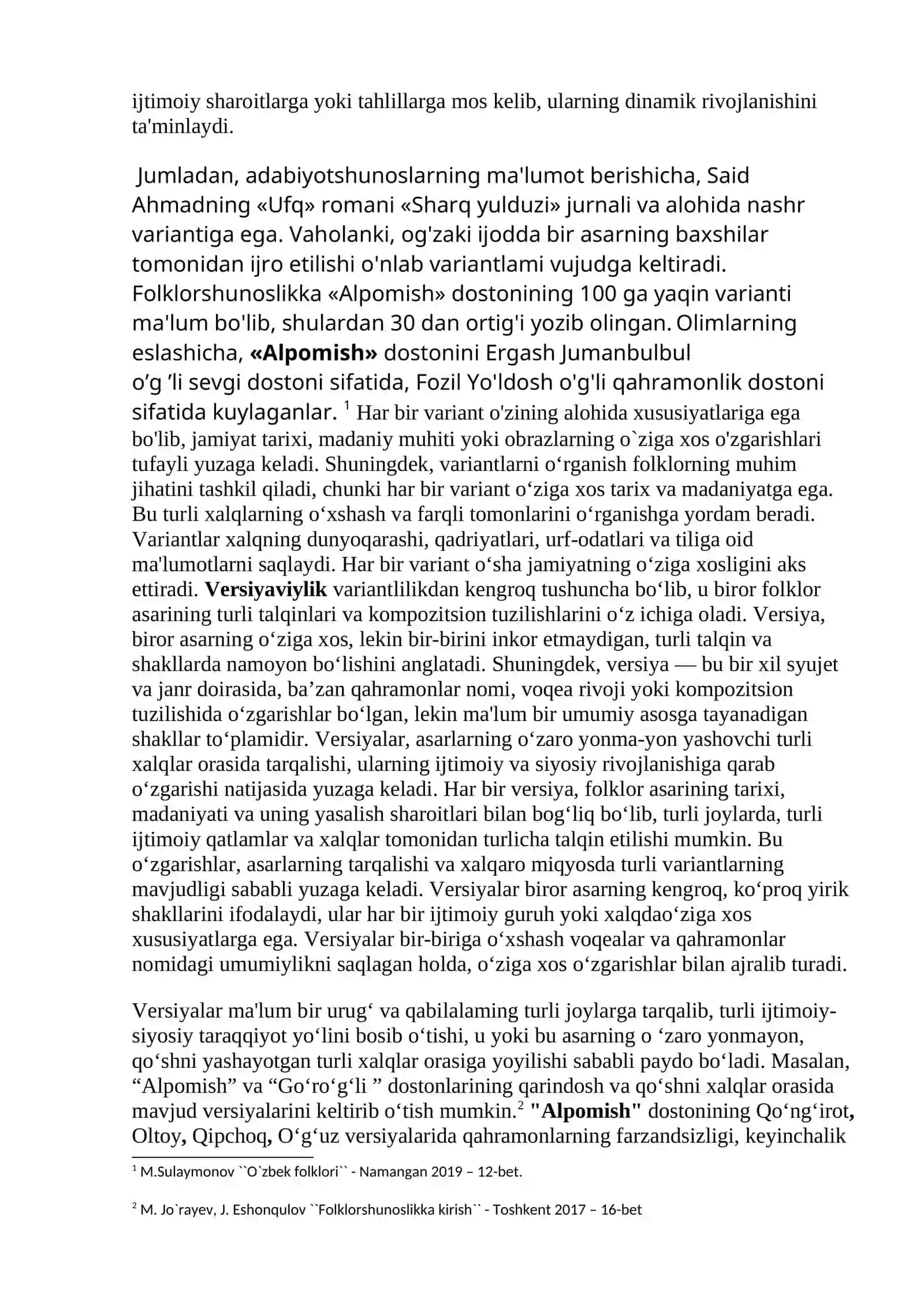 Folklorda variantlilik va versiyalilik masalasi 2