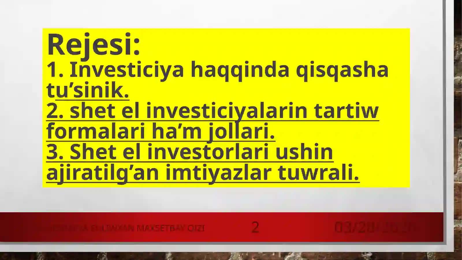 Shet el investiciyalarin tartiw 2
