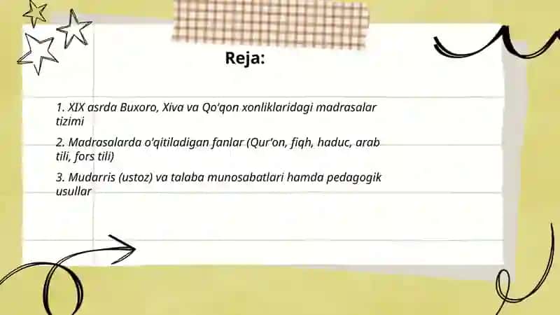 XIX asrda O'zbekistonda ta'lim tizimi 2