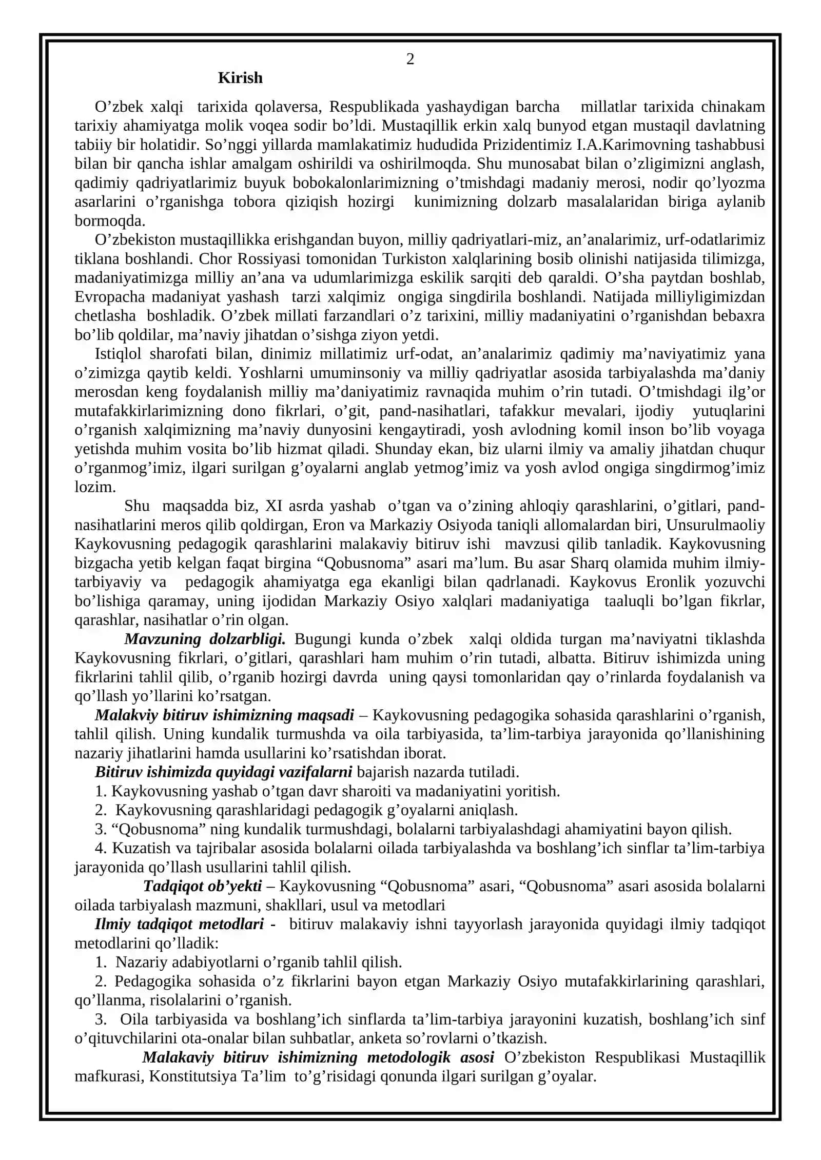 Kaykovusning pedagogika sohasida qarashlarini o’rganish 2