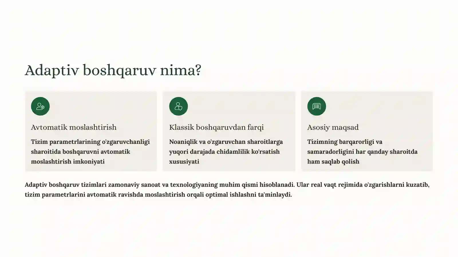 Mustahkam Adaptiv Boshqaruv Nazariyasi 2