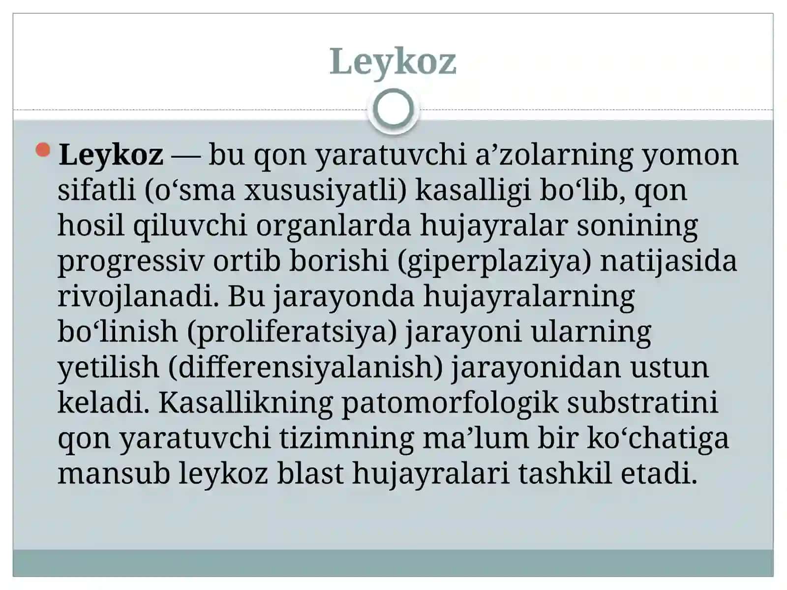 Qon yaratuvchi a’zolar patologiyasida OBShQdagi oʻzgarishlar 2