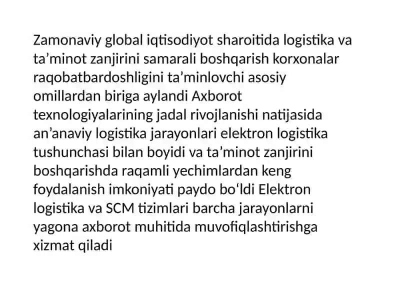 Elektron logistika va taʼminot zanjirini boshqarishda (SCM) raqamli yechimlar 2