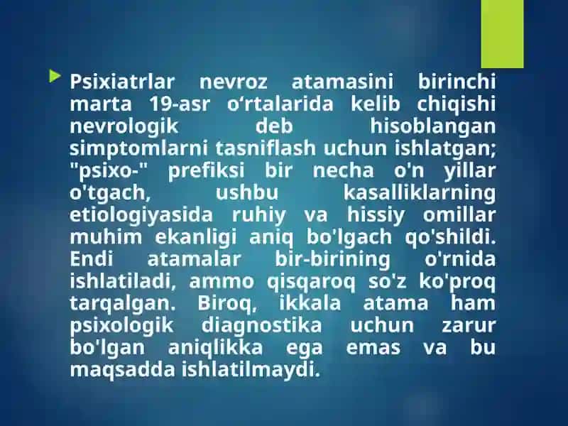 Bemorlardagi nevrotik holatlarni halili. 2