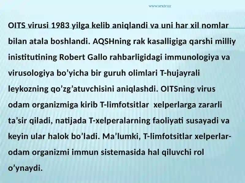 OITSning belgilari, oldini olish, davosi profilaktikasi 2
