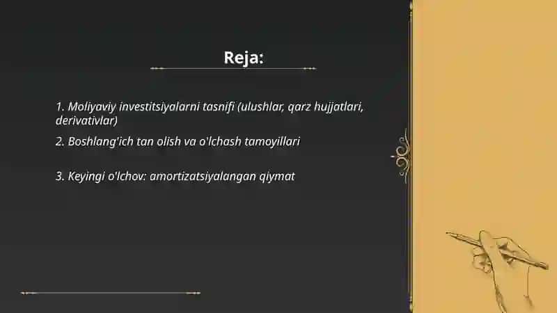 Moliyaviy investitsiyalarni hisobga olish 2