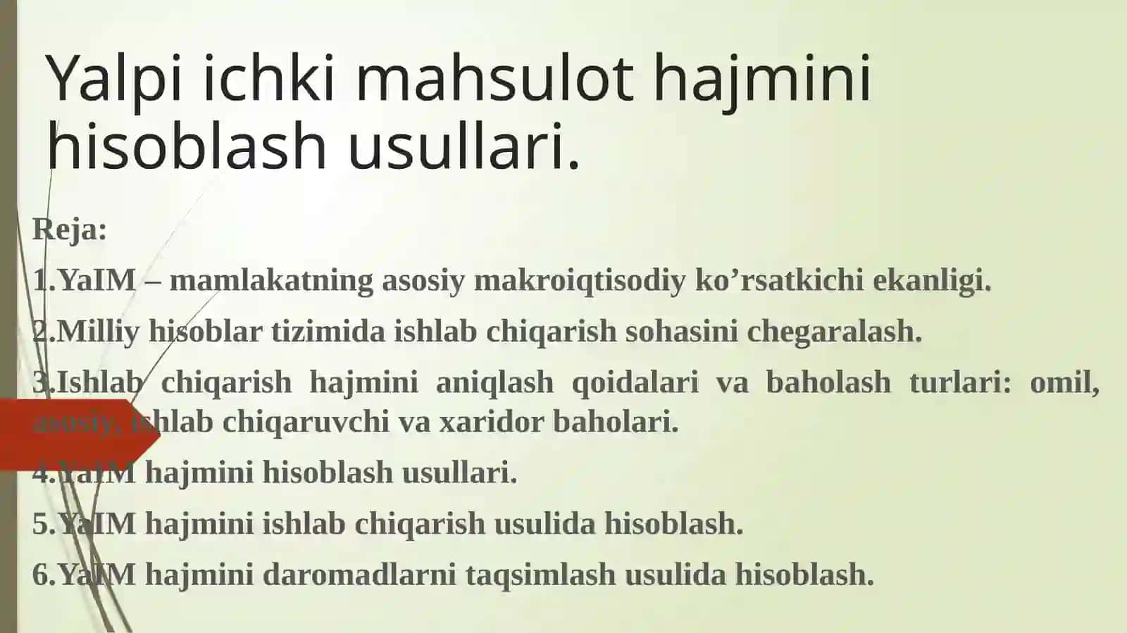 Yalpi ichki mahsulot hajmini hisoblash usullari 2