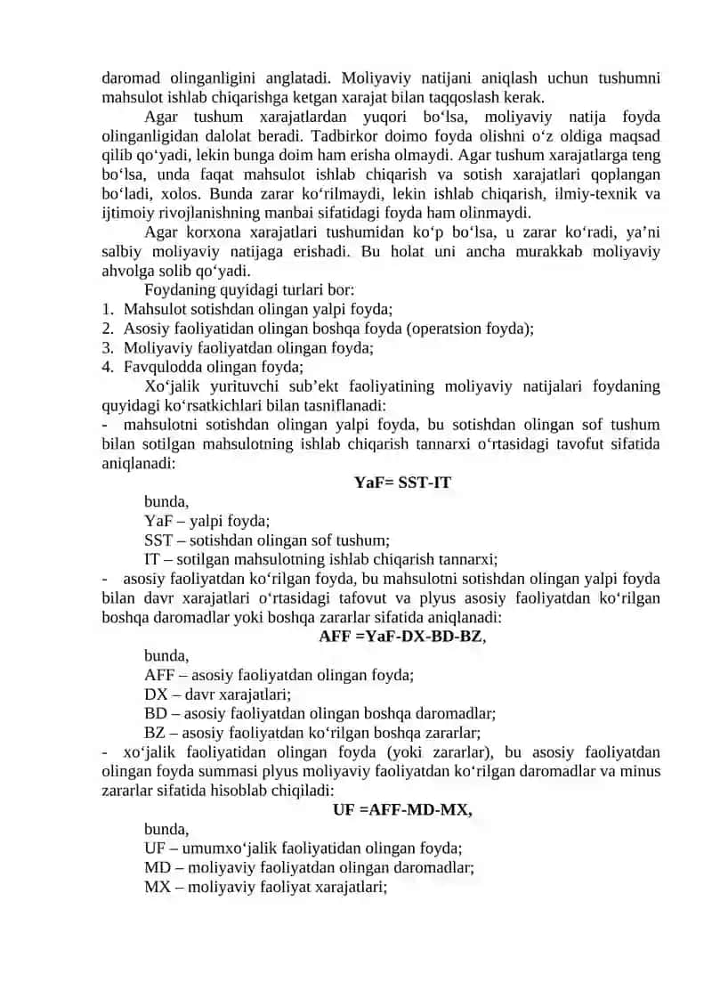Moliyaviy natijalar hisobi. Moliyaviy hisobot 2