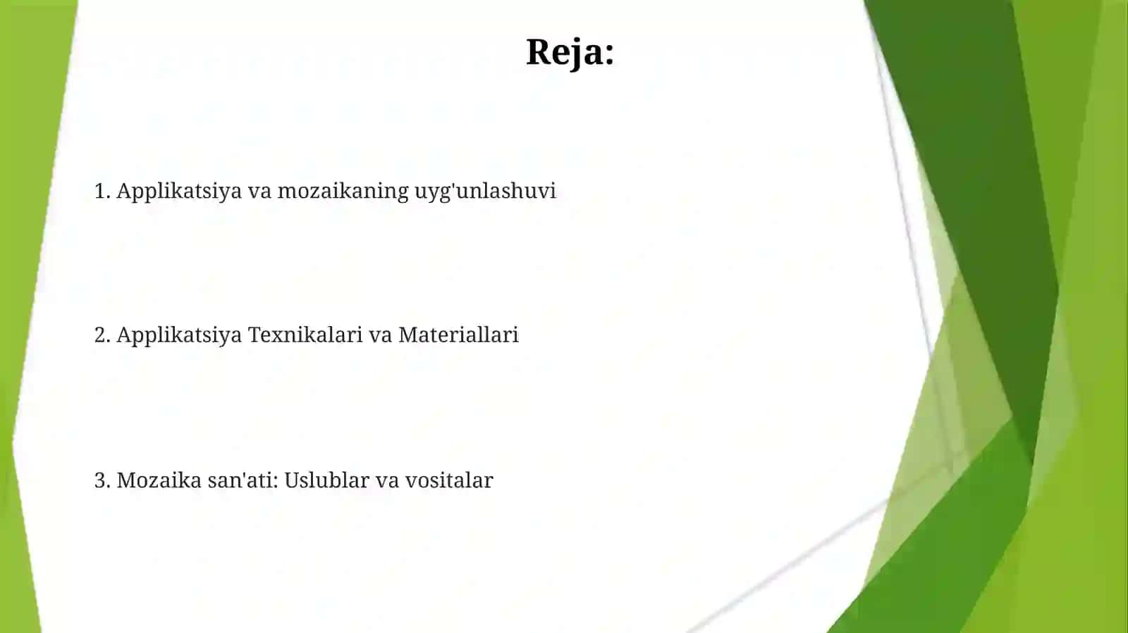 Applikatsiya va mozaika ishlarini o'rganish 2