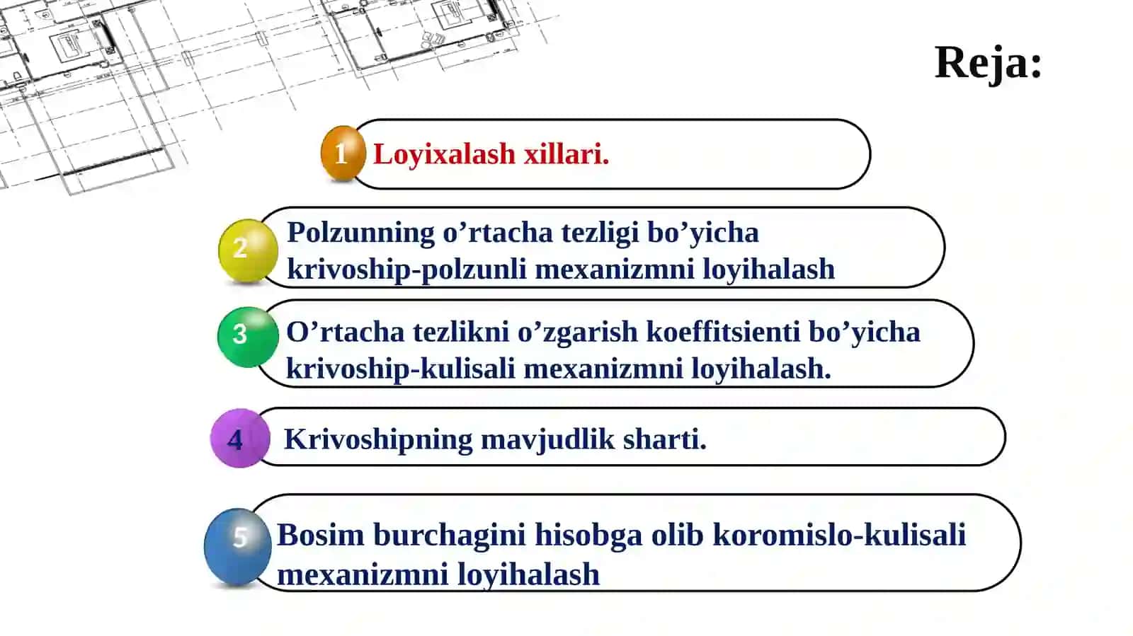 Oddiy sterjenli mexanizmlarni loyihalash 2