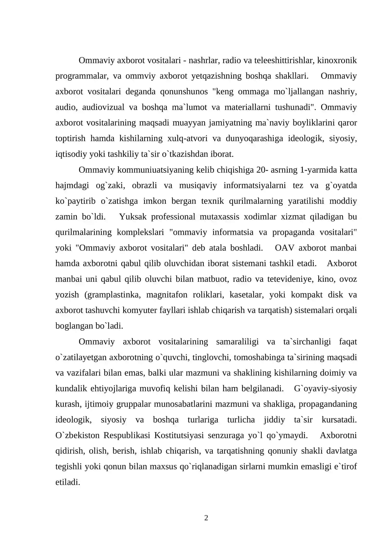 Ommaviy axborot vositalari faoliyati 2