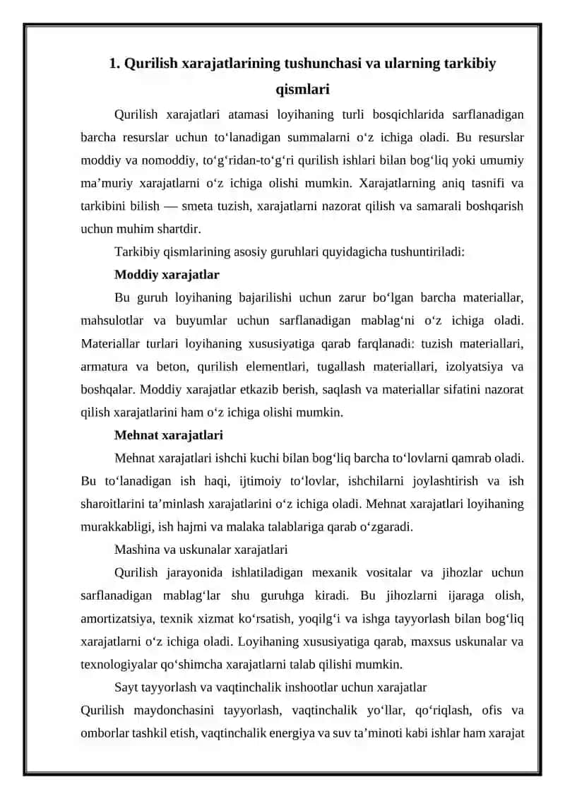 Qurilish xarajatlarini aniqlash usullari 2
