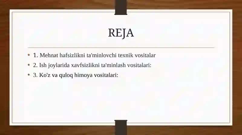MEHNAT HAFSIZLIGINI TAMINLOVCHI TEXNIK VOSITALAR 2