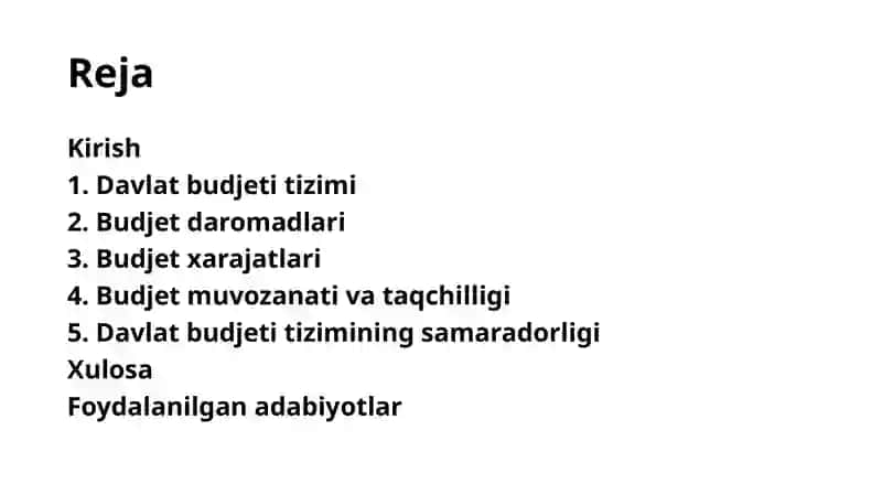 Davlat budjeti tizimi: Daromad va Xarajatlar 2