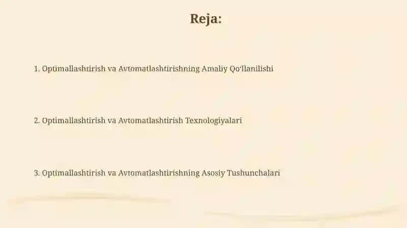 Optimallashtirish va Avtomatlashtirish 2