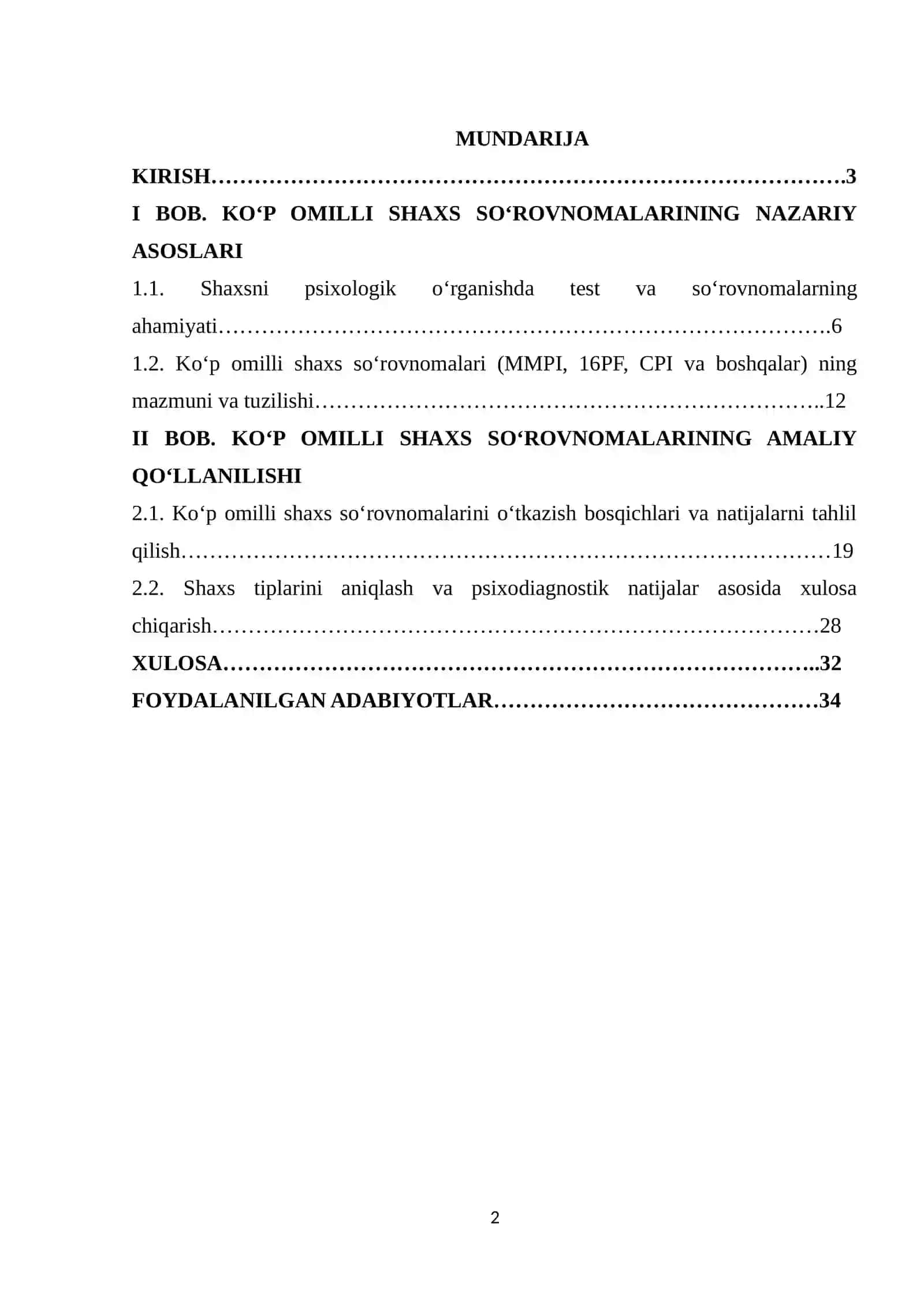 Ko’p omilli shaxs so’rovnomalari 2