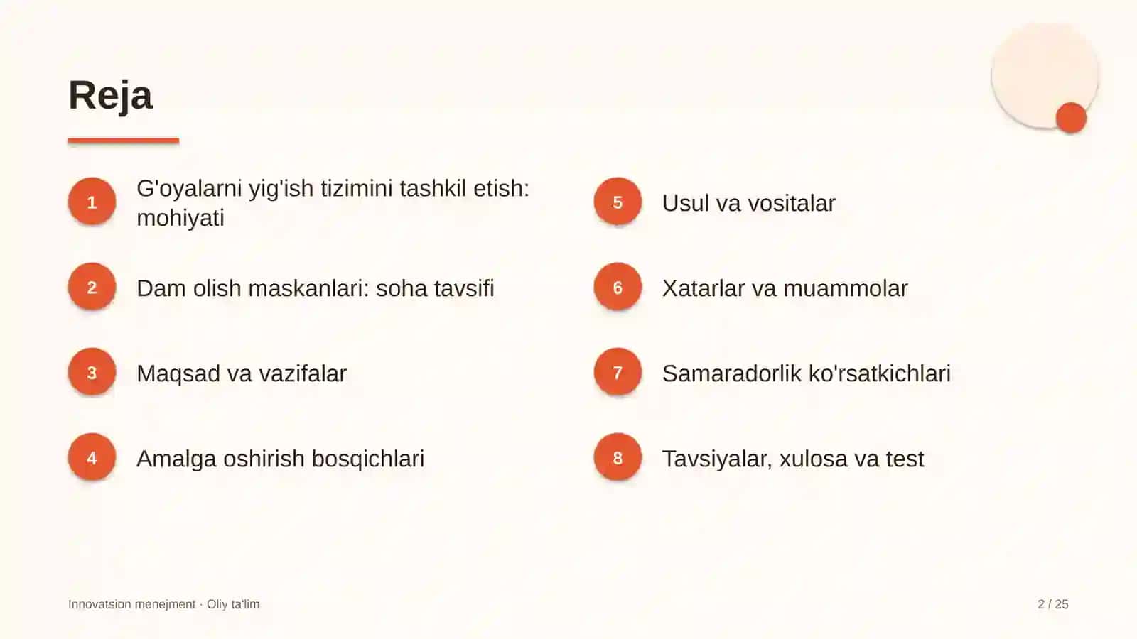 Dam olish maskanlarida g'oyalarni yig'ish tizimini tashkil etish 2
