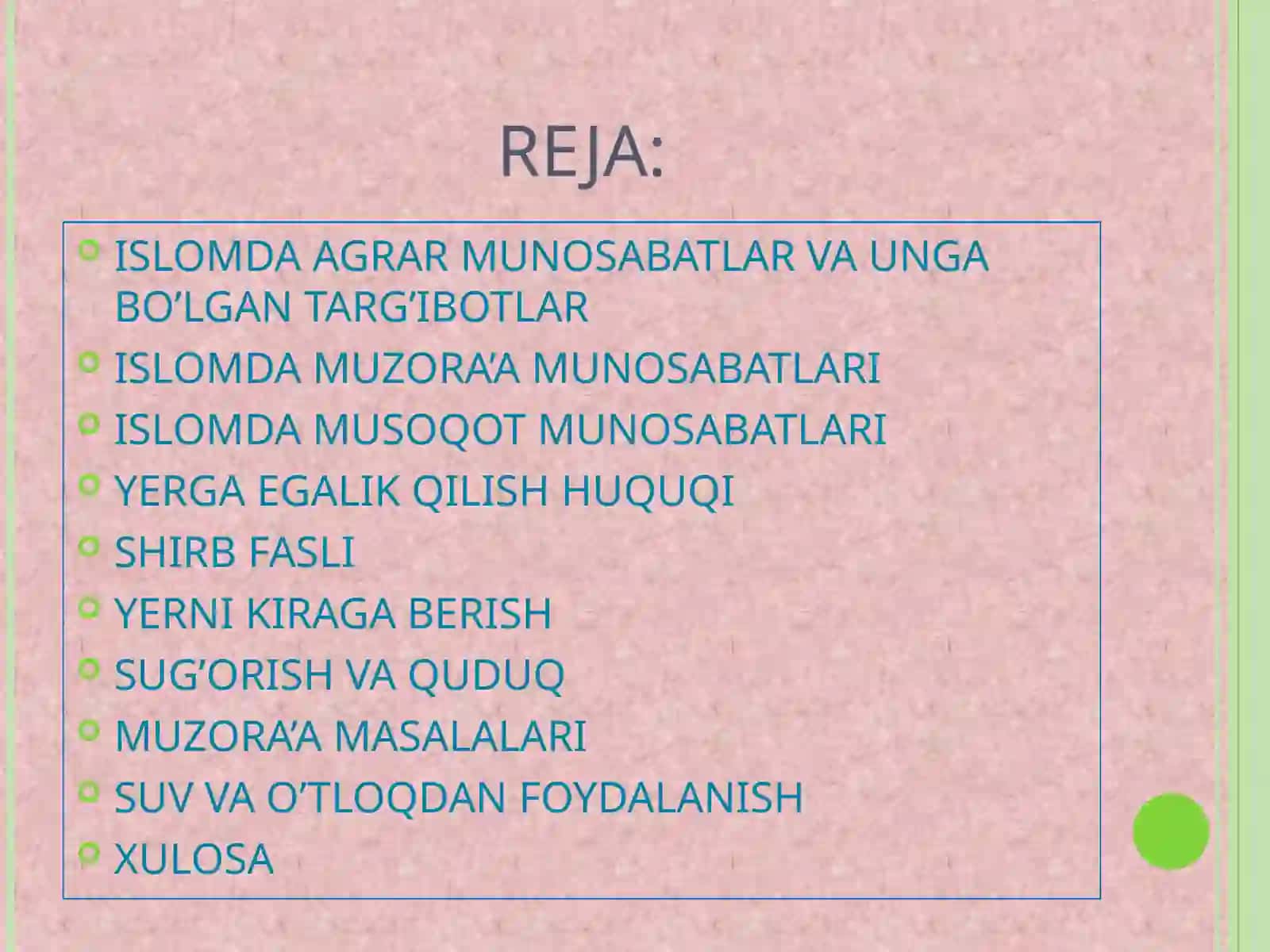 ISLOMDA AGRAR MUNOSABATLAR 2