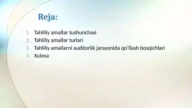 Auditorlik tekshiruvi tahliliy amallar 2