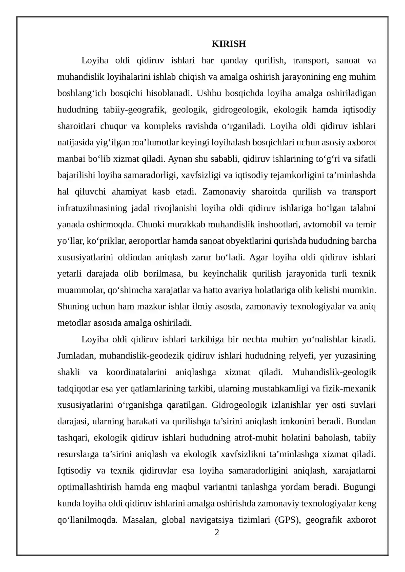 Loyiha oldi qidiruv ishlari 2