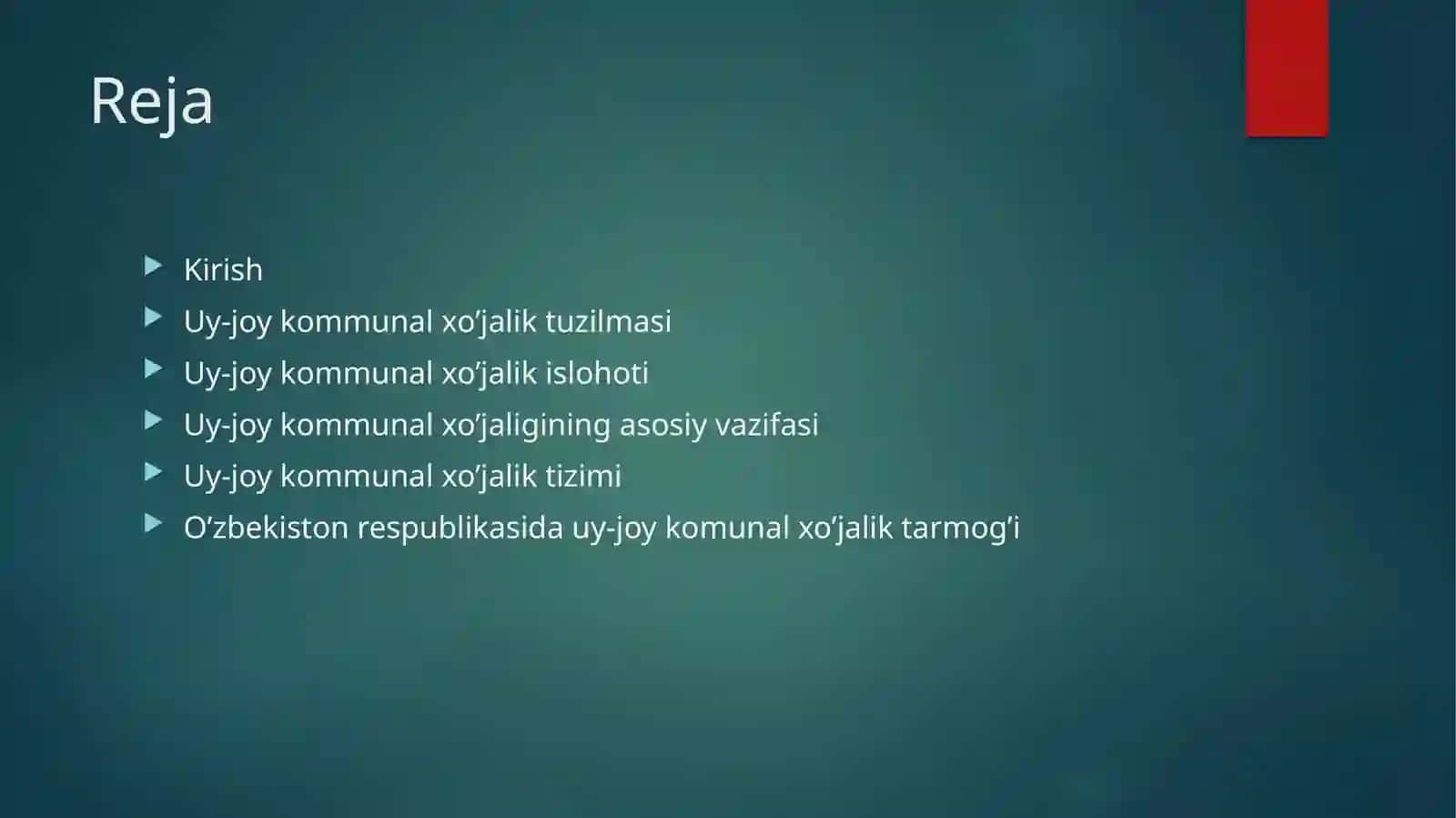 Uy-joy kommunal xo’jaligi tarmog’i iqtisodiyoti 2