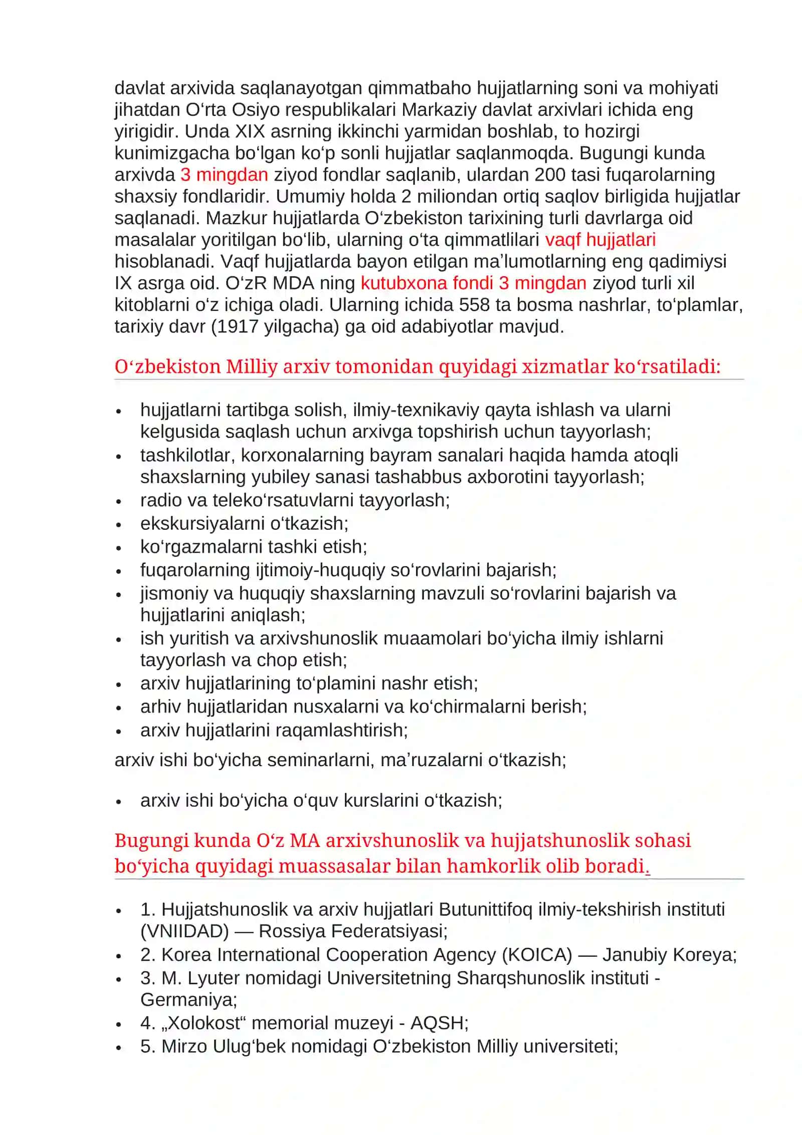 5-mavzu: O‘zbekiston Milliy arxivi 2