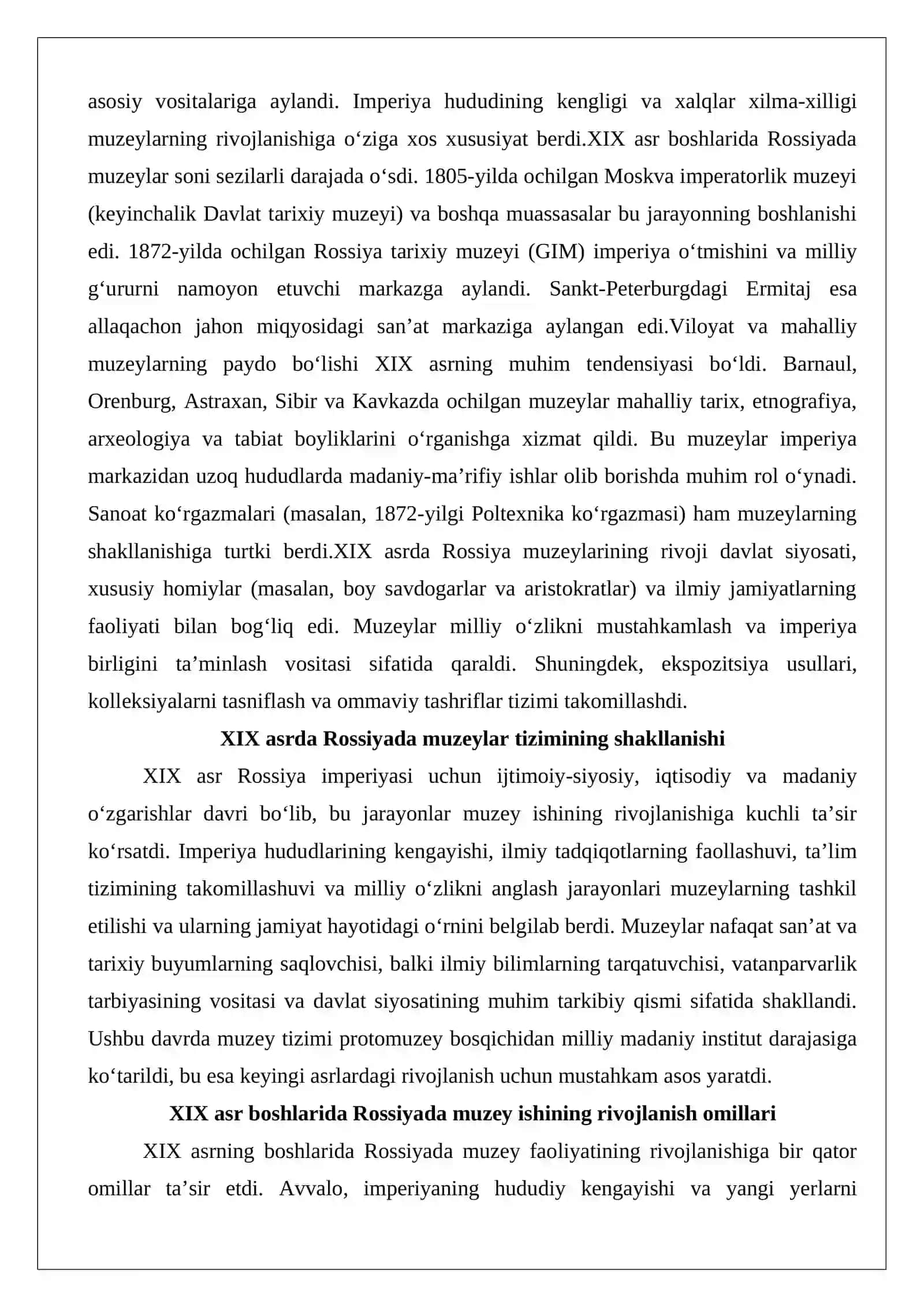 XIX asrda Rossiya muzeylari taraqqiyoti 2