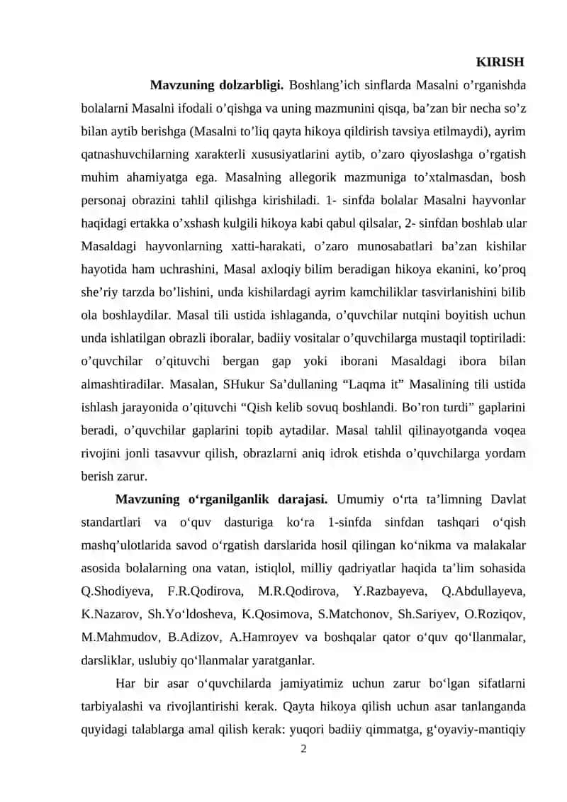 OʻQISH SAVODXONLIGI DARSLARIDA MASAL OʻTISH USLUBIYATI 2