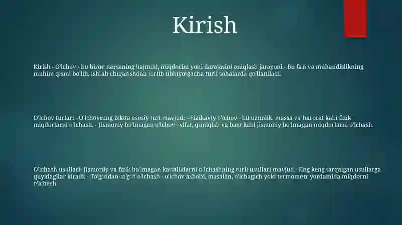 OʻLchash Turlari Va Usullari 2