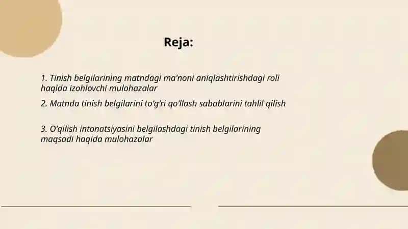Tinish belgilarining matnda oʻrinli qoʻllanilishi sabablari va maqsadi haqida izohlovchi mulohazalar yozish 2