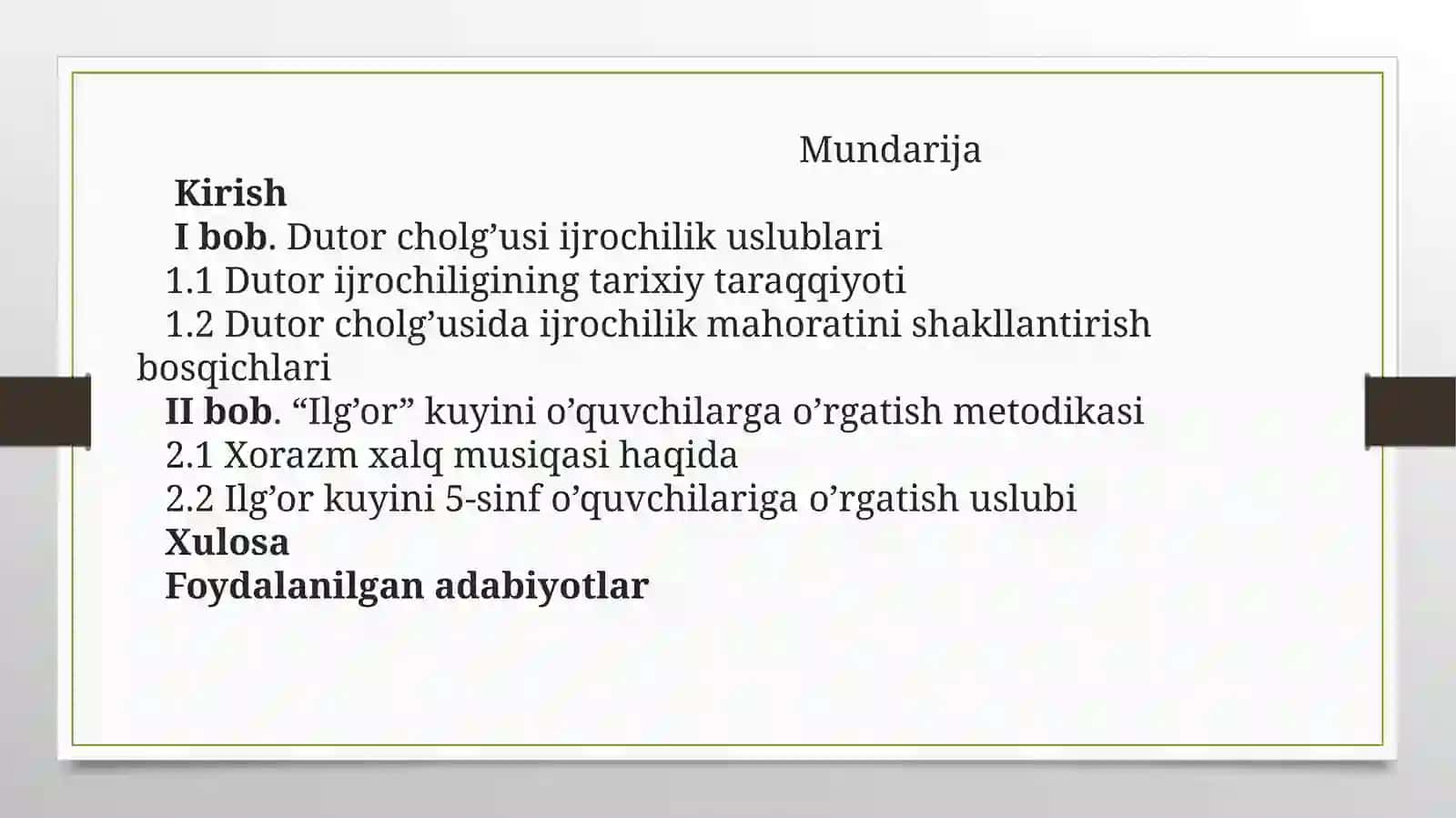 Ilg'or kuyini Dutor cholg'usida o'rgatish metodikasi 2