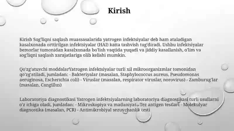 Kasalxona Ichida Tarqaluvchi(Yatrogen) Yuqumli Kasalliklar Qo‘Zg‘Atuvchilari Va Ularni Laboratoriya Tashxislari 2
