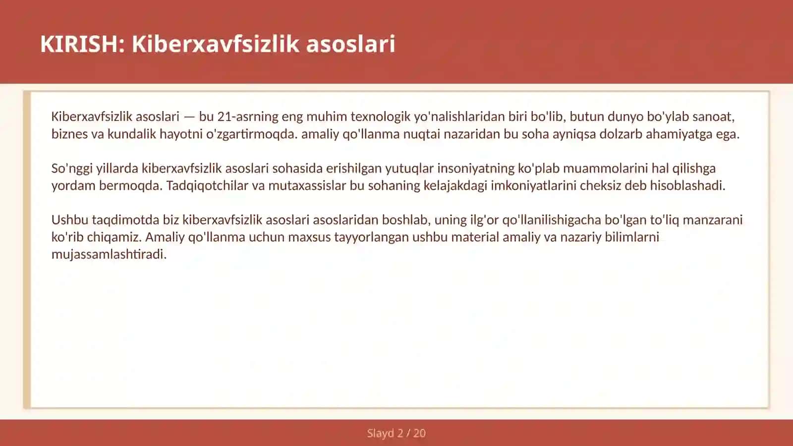 KIBERXAVFSIZLIK ASOSLARI 2