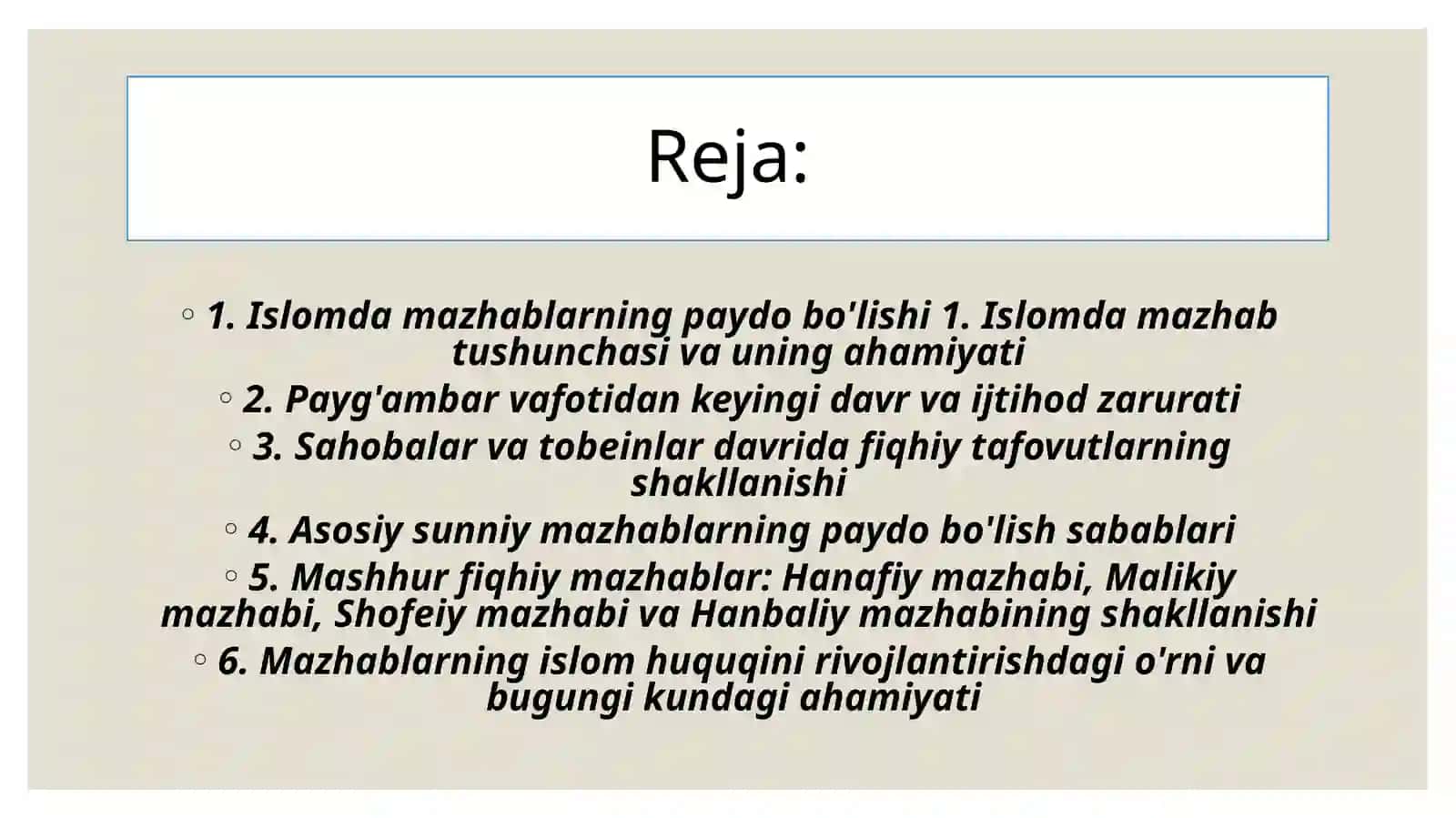 Islomdamazhablarning paydo bo'lishi 2