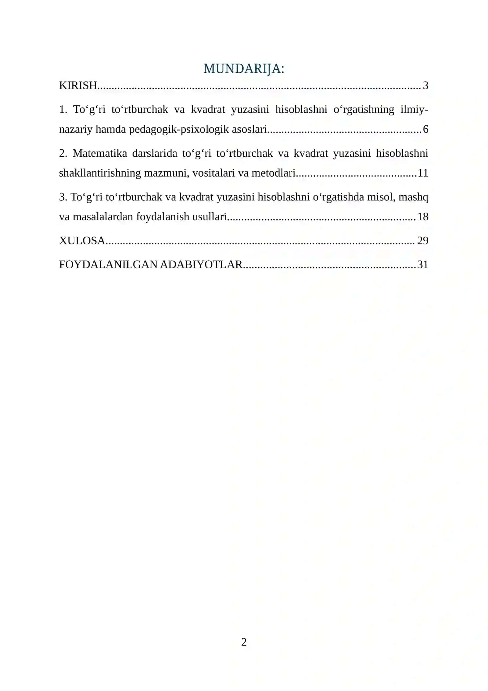 To‘g‘ri to‘rtburchak va kvadrat yuzasini hisoblash metodikasi 2