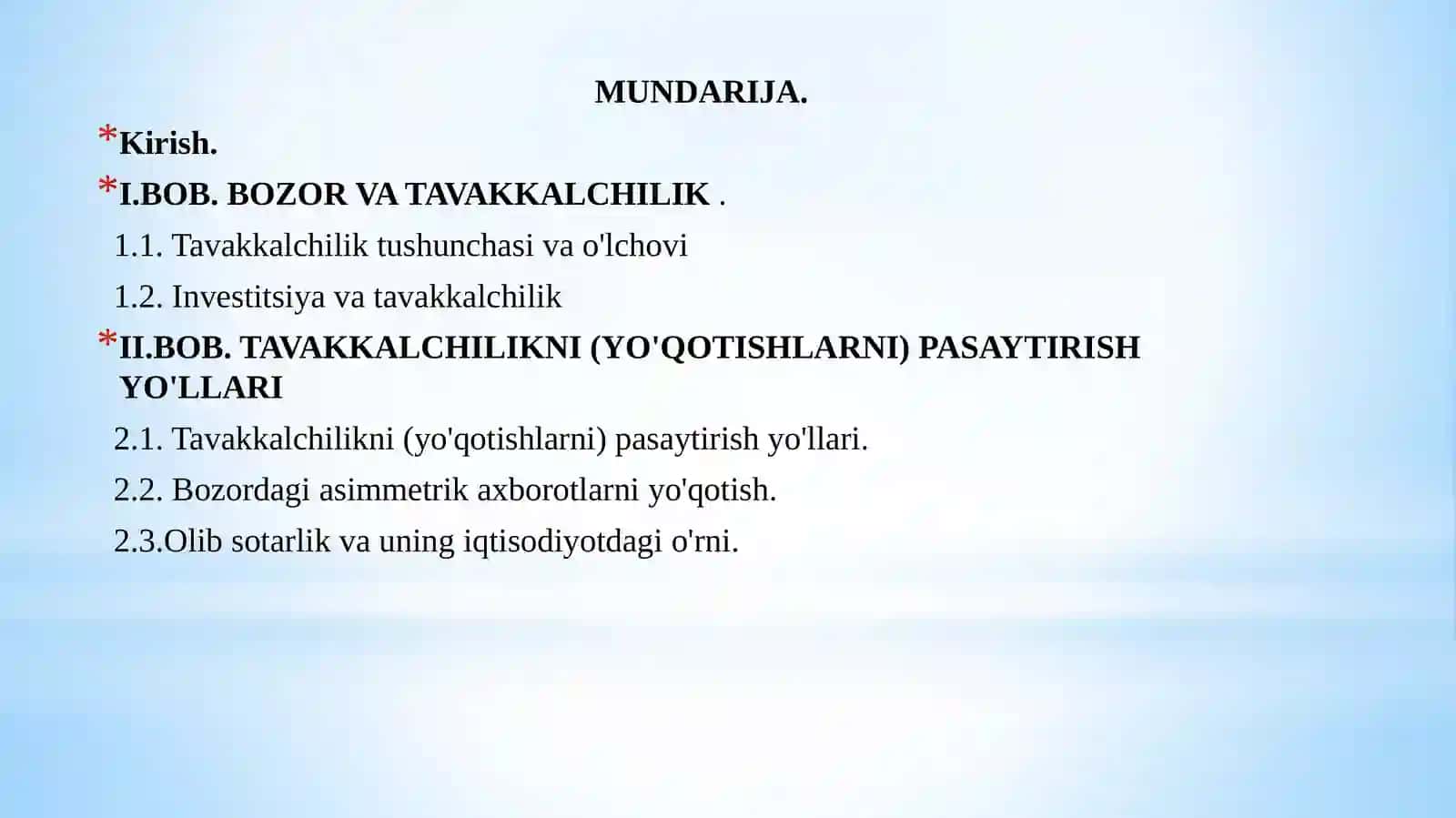 Bozor va Tavakkalchilik 2
